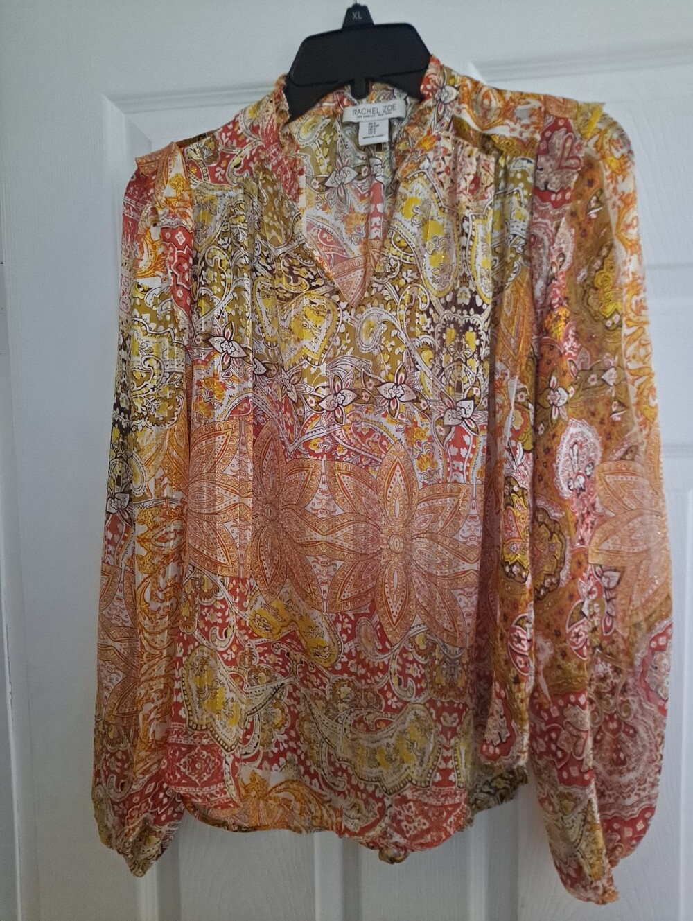Rachel Zoe Multicolor Paisley V-Neck Semi Sheer Long-Sleeve Blouse